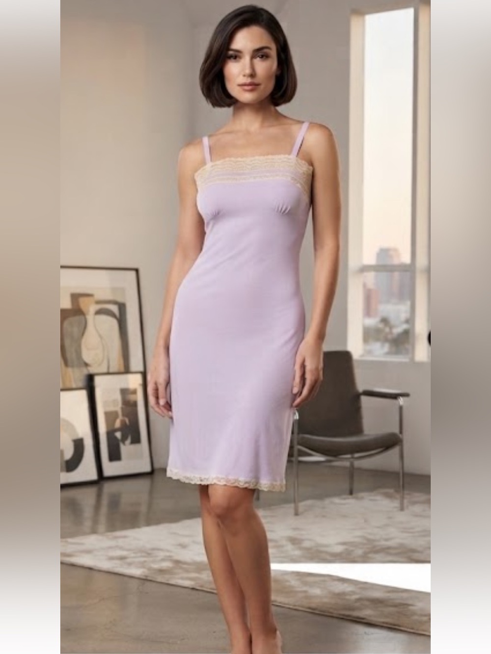 Rare Vintage Stretta 1940s Lavender Lace Trim Slip Dress Germany